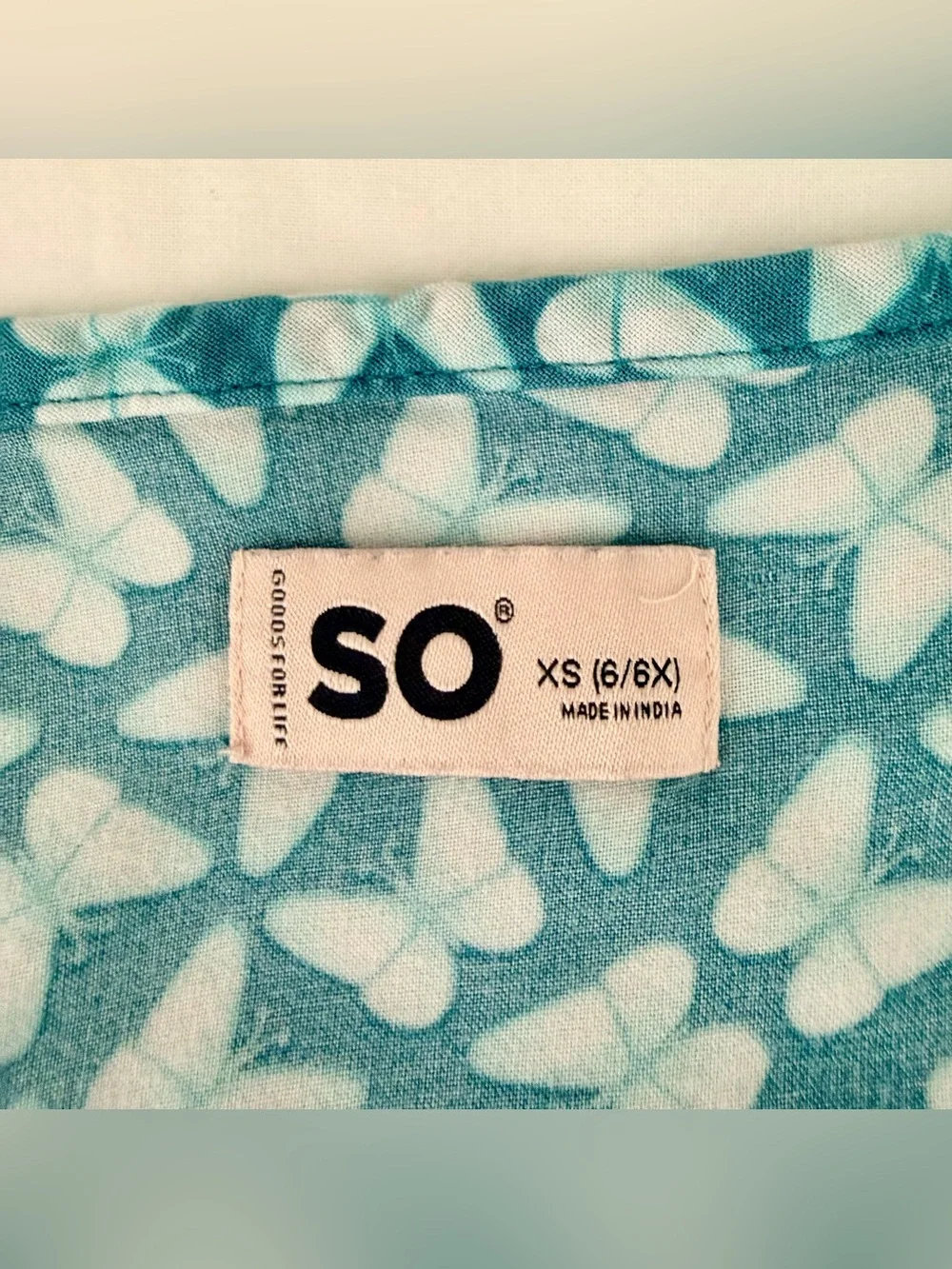 SO Girls Butterfly Print Teal A-Line Sundress Adjustable Straps Size 6/6X